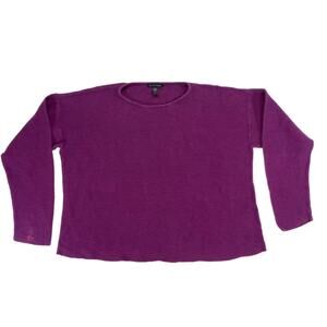 Eileen Fisher Organic Linen Cotton Ribbed Knit Sweater Purple Small S/P Women’s